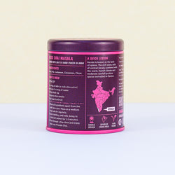 Back view of rose chai masala tin